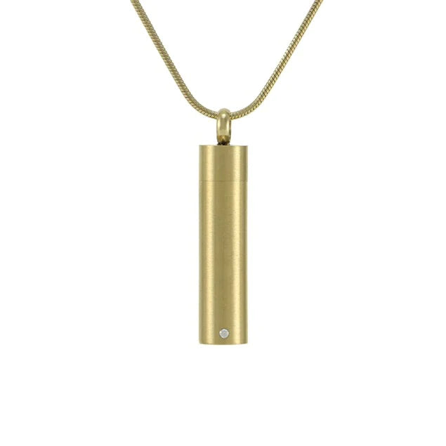 Cylinder with Cubic Zirconia Gold Necklace