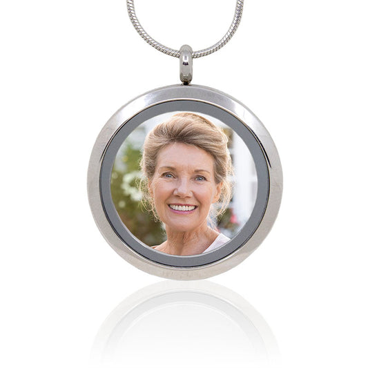 Pewter Round Stainless Steel Photo Necklace