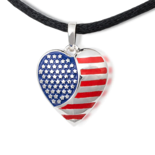 American Flag Heart Sterling Silver Necklace