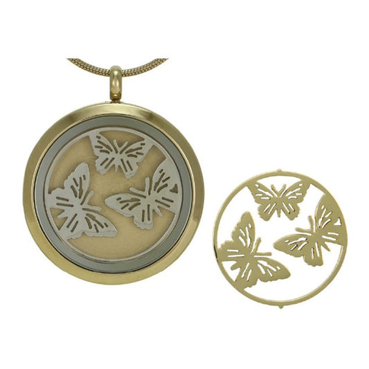 Round Necklace In Gold With Butterflies