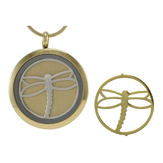 Round Necklace In Gold With Dragonfly