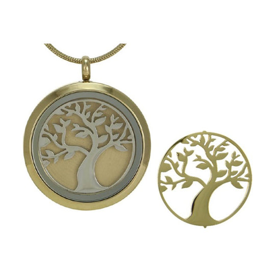 Round Necklace In Gold With Tree