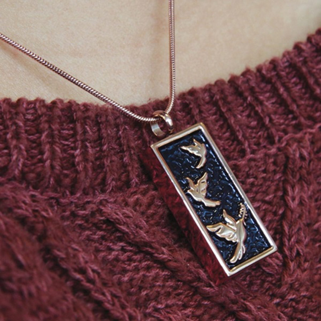 Embossed Doves Necklace, Rose Gold