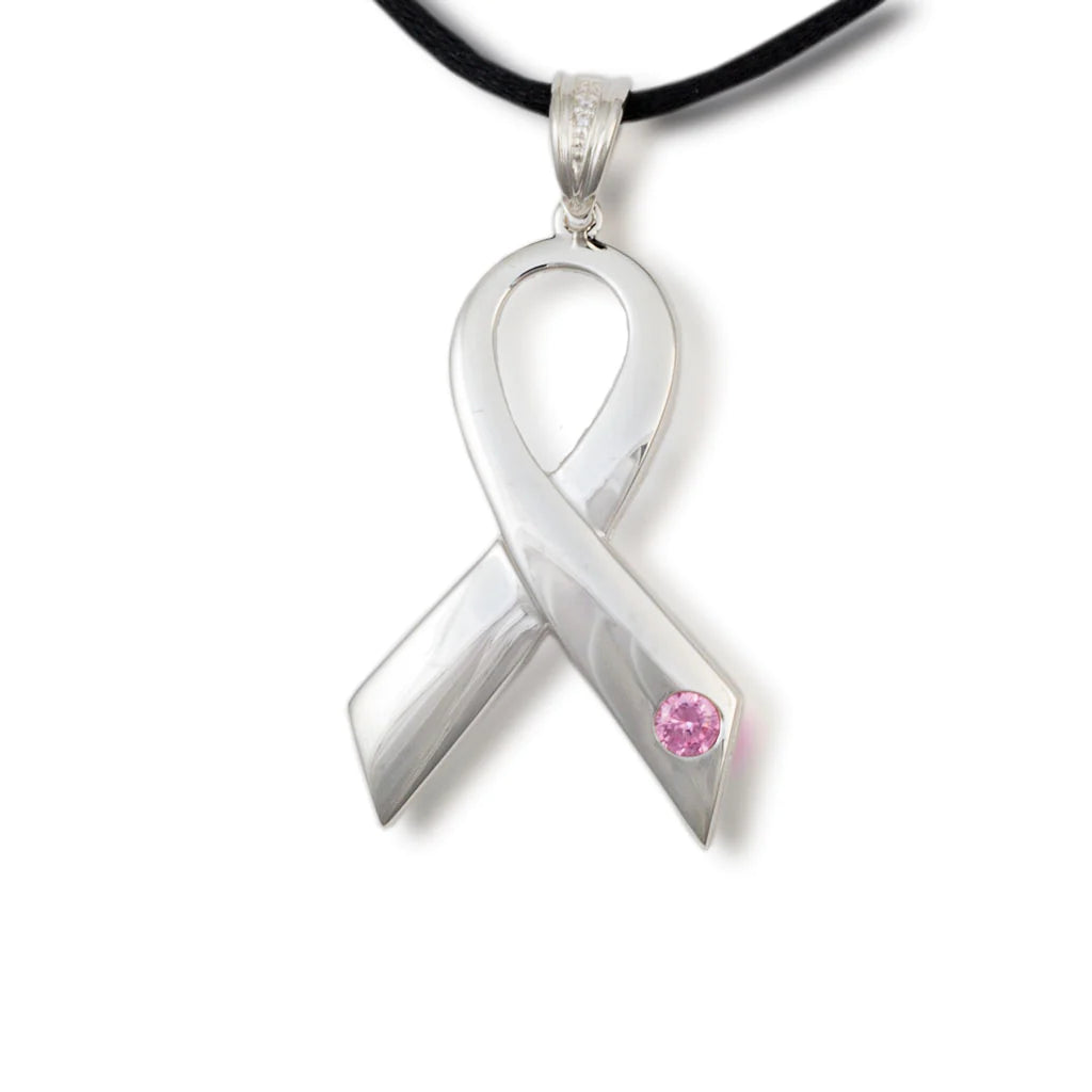 Breast Cancer Ribbon Sterling Silver Necklace