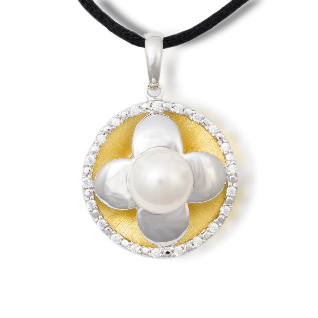 Flower with Pearl Sterling Silver Necklace